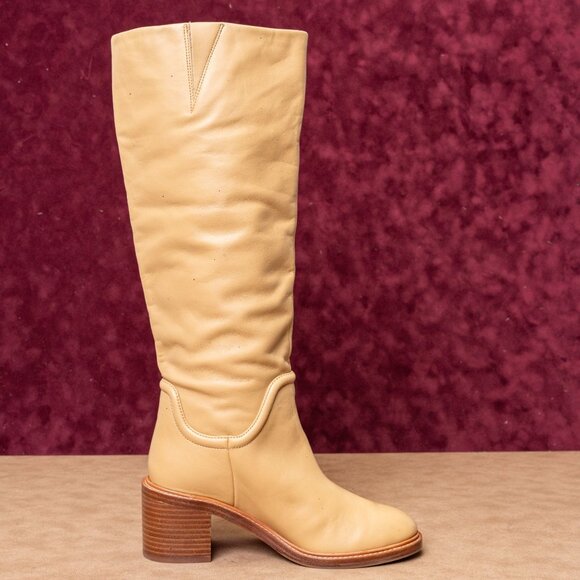 Vince Women Fabien Banana Leather Slip-on Fashion Round Tall Boots sz 6 - Picture 4 of 9